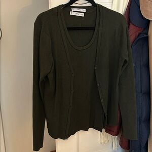 Mango Matching Set, Heather Green with Black Piping Cardigan and Cami